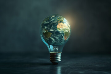 a light bulb with the planet earth in it, in the style of light green and silver