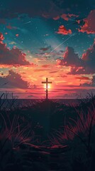 Obrazy na Plexi  calvary sunset background for good friday he is risen