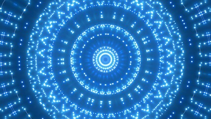 Obraz premium futuristische blau leuchtende synchrone Netzwerkverknüpfungen mit Knotenpunkten, Fraktal, Muster, Kreis, Verbindungen, KI, Internet, Server, Plexuseffekt, System, FTTH, Daten, leuchten 