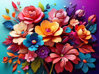 Colorful beautiful flower art flower arrangement decoration wallpaper background ai generated 