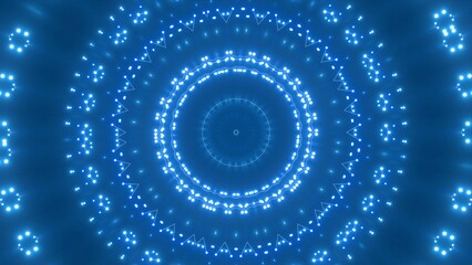 futuristische blau leuchtende synchrone Netzwerkverknüpfungen mit Knotenpunkten, Fraktal, Muster, Kreis, Verbindungen, KI, Internet, Server, Plexuseffekt, System, FTTH, Daten, leuchten
