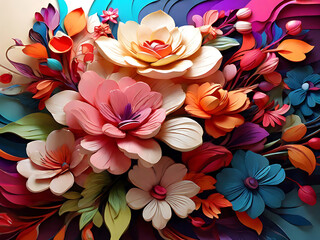 Colorful beautiful flower art flower arrangement decoration wallpaper background ai generated 