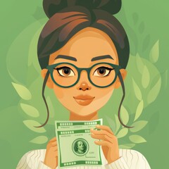 woman holding money illustration flat style, equal pay day