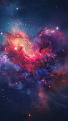 A celestial spectacle with love-themed galaxies arranged in a heart shape, bathed in...
