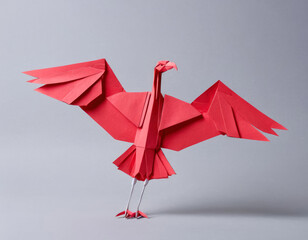 Origami vulture made of colored paper. Three-dimensional figurine