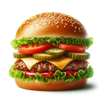 Juicy hamburger on white background	
