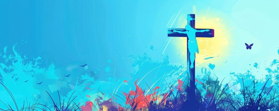 Blue background with Jesus on cross for good friday