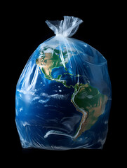 Illustration of a planet earth in a plastic bag, plastic problem solution concept 