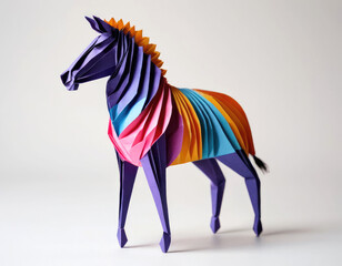 Origami zebra made of colored paper. Three-dimensional figurine