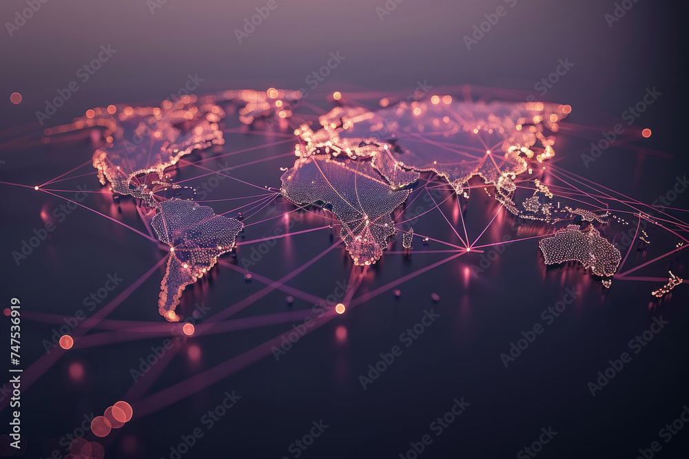 Poster global communication and international connections. world map with connected lines and dots