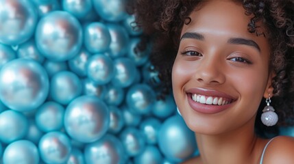 Fototapeta premium girl smiling against a background of pearls.​.