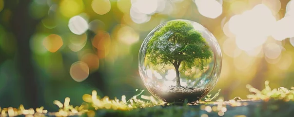 Foto op Canvas glass globe ball with tree growing and green nature blur background. eco earth day concept © Влада Яковенко