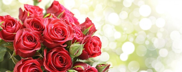Bouquet of roses, white background and copy space