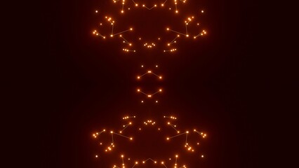 futuristische goldgelbe leuchtende synchrone Netzwerkverknüpfungen mit Knotenpunkten, Fraktal,...