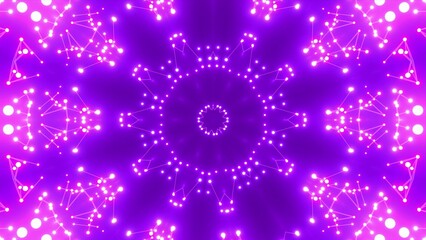 futuristische violette leuchtende kreisf&ouml;rmige Netzwerkverkn&uuml;pfungen mit Knotenpunkten,  Fraktal, Muster, Kreis, Links, Verbindungen, KI, Internet, Server, Plexuseffekt, System, FTTH, Daten, leuchten
