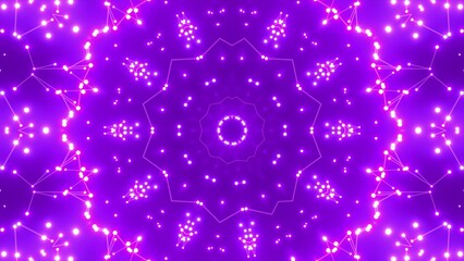 futuristische violette leuchtende kreisförmige Netzwerkverknüpfungen mit Knotenpunkten,  Fraktal, Muster, Kreis, Links, Verbindungen, KI, Internet, Server, Plexuseffekt, System, FTTH, Daten, leuchten
