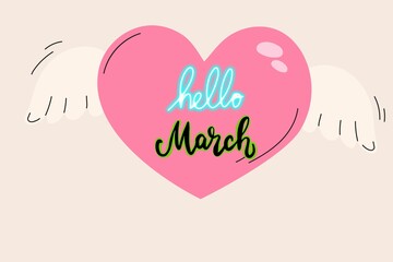 Hello March lettering message with Modern lettering. Welcome March design for cards, banners, posters. hello march hand drawn beautiful design. March - Hand drawn lettering month name Hand written. - obrazy, fototapety, plakaty