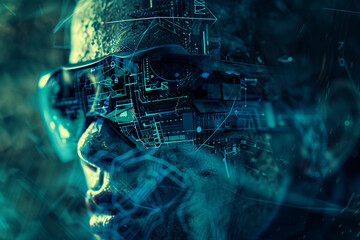 Cyber warfare concept, double exposure style
