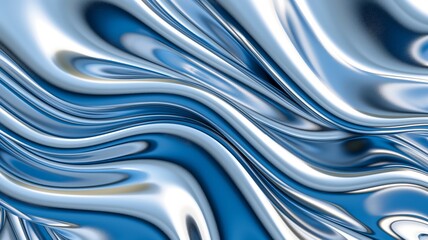 Abstract Blue and Silver Fluid Art Texture, Wavy Metallic Background for Creative Design