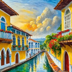 Cartagena de indias colombia calles coloridas acuarela