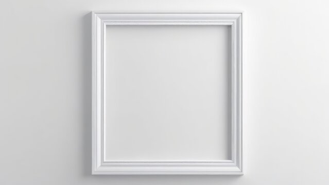 White blank frame on white wall. Mockup, white empty room. Minimalistic interior.