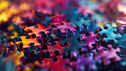 Intriguing abstract: Colorful unsolved puzzle background, a vibrant visual metaphor for complexity and creativity. Perfect for dynamic concepts - obrazy, fototapety, plakaty