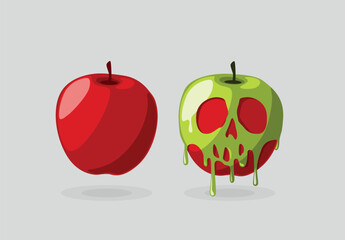 Poisoned red apple coated in skull poison. Snow white Halloween concept