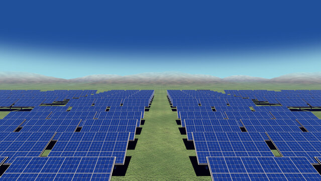 Solar Panels Photovoltaic Renewable clean energy CG 3D illustration