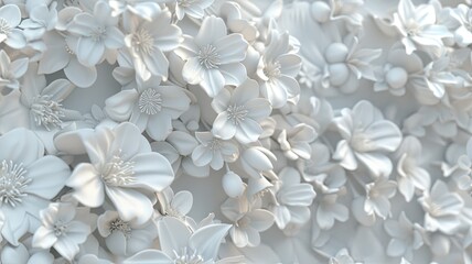 Fototapeta na wymiar a highly detailed 3D representation of elegant spring florals in a white color scheme. SEAMLESS PATTERN.