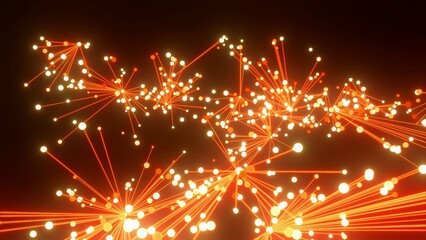 Fototapeta premium Highspeed Internet Verbindungen, Glasfaser, FTTH, Breitbandausbau, vielfältig, Kontakte, Energie, Austausch, Präsentation, Multimedia, Social Media, Punkte, Linien, Daten, Security, orange, goldgelb 