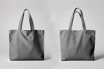 Front and back view of grey tote bag for mock up design