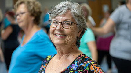 Fototapeta premium Middle-aged white women enjoying a joyful dance class