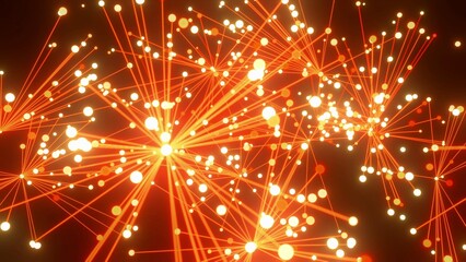 Fototapeta premium Highspeed Internet Verbindungen, Glasfaser, FTTH, Breitbandausbau, vielfältig, Kontakte, Energie, Austausch, Präsentation, Multimedia, Social Media, Punkte, Linien, Daten, Security, orange, goldgelb 