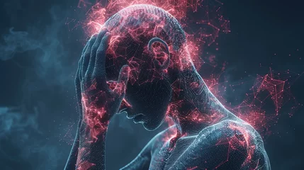Foto op Plexiglas Brain diseases problem cause chronic severe headache migraine. Male adult look tired and stressed © Vasiliy