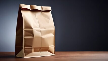 A brown paper bag. Various kraft paper bags, Shopping bags made of recycled paper. Copyspace, blank.