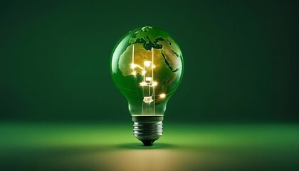The green world map is on a light bulb that represents green energy Renewable energy that is important to the world, Renewable Energy. Environmental protection, renewable, sustainable energy sources - obrazy, fototapety, plakaty