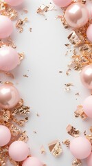 Naklejka na ściany i meble glossy pearl pink balloons with gold foil background.