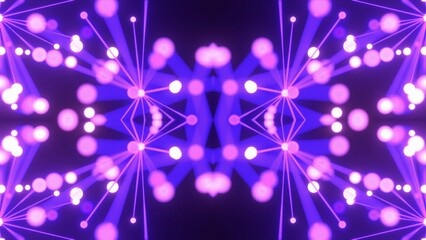 futuristische violette leuchtende synchrone Netzwerkverknüpfungen mit Knotenpunkten, Fraktal,...