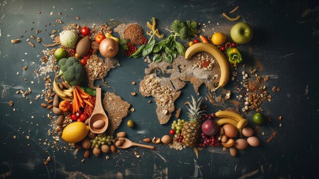 intricate world map composed of various food waste statistics, raising awareness about the global impact of food waste on Stop Food Waste Day - Powered by Adobe