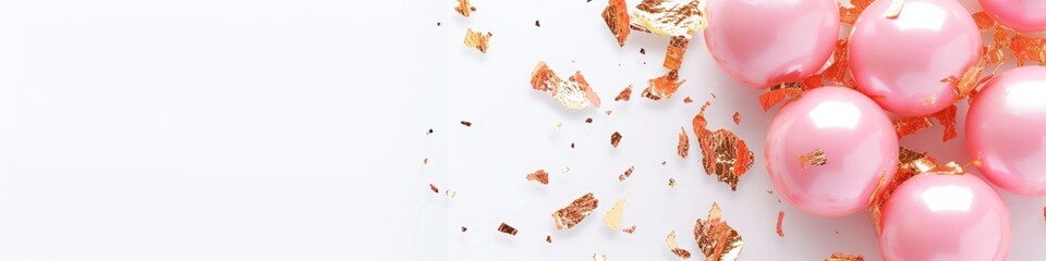 glossy pearl pink balloons with gold foil background.