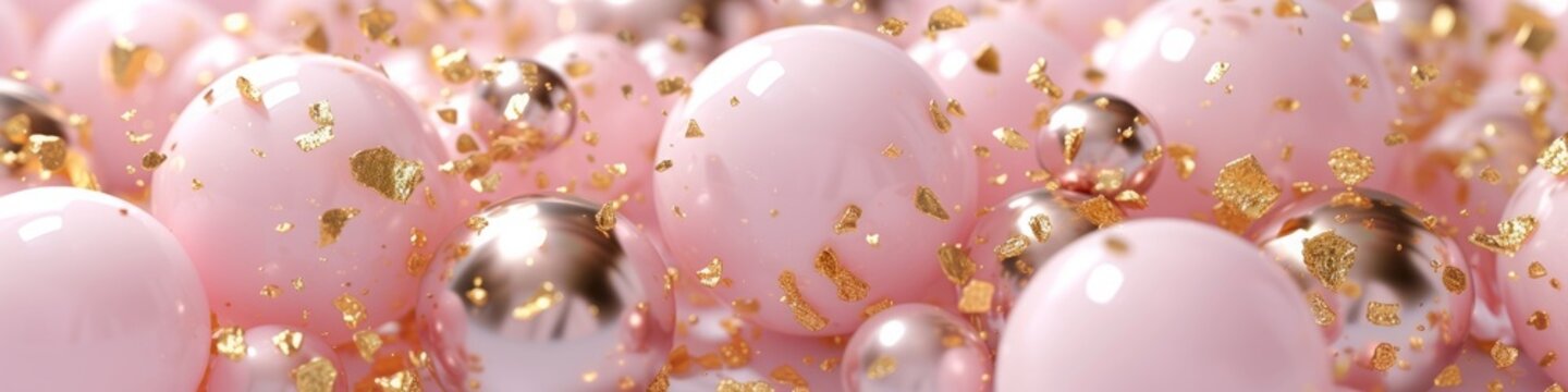 glossy pearl pink balloons with gold foil background.