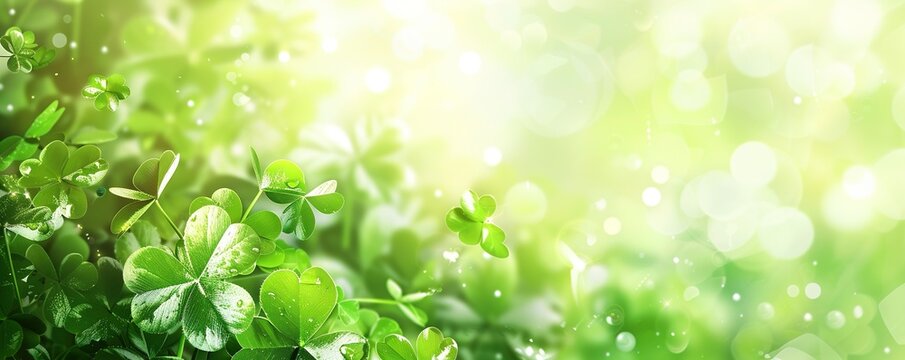happy st patricks day clover green leaves background
