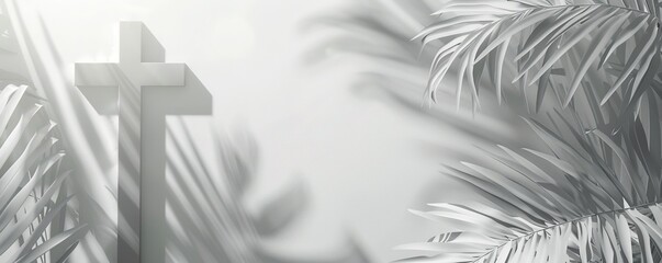 Grey background with cross and palm on Palm Sunday