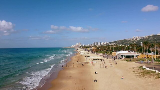 Aerial photography from a drone of the seashore in Haifa