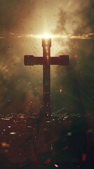 Fototapeta premium good friday cross background with sun flare