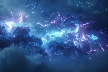 Fototapete Rund Lightning strikes in a dark blue sky with clouds © MagnusCort