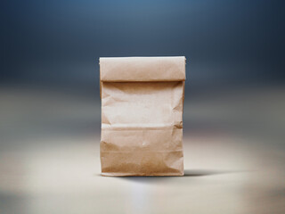 Craft paper bag isolated on abstract background