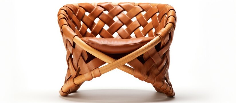 A wooden chair featuring a traditional woven seat. The chair is simple in design, with a sturdy frame and intricate woven patterns forming the seat.