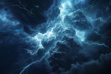Poster Im Rahmen Lightning strikes in a dark cloudy sky © MagnusCort