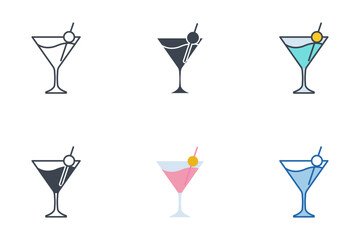Martini Glass icons with different styles. cocktail symbol vector illustration isolated on white background